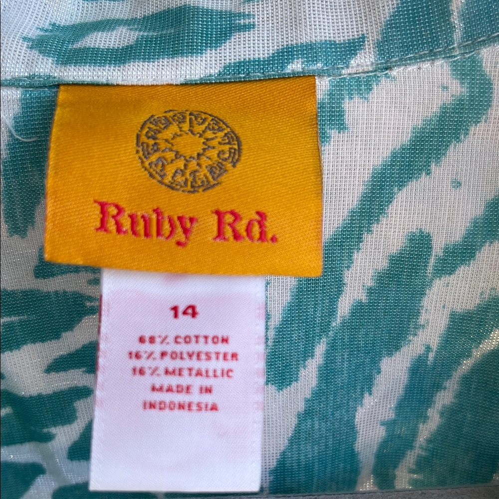 Ruby Rd. Teal and White Patterned Shirt - Picture 2 of 3